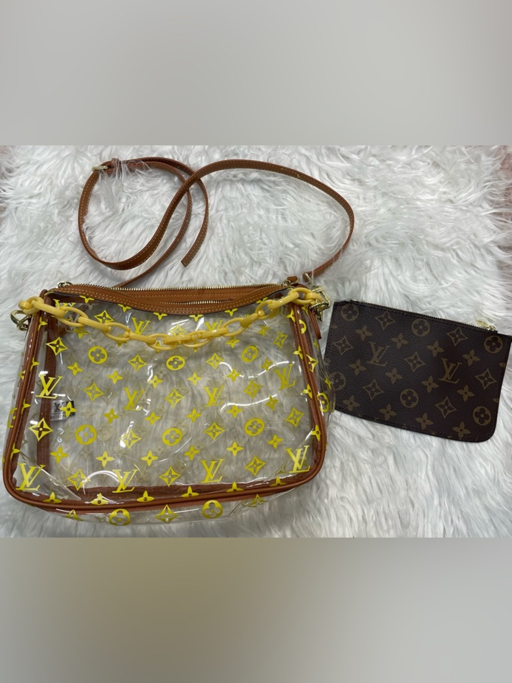 Clear new Yellow Monogram designr style Crossbody stadium bag